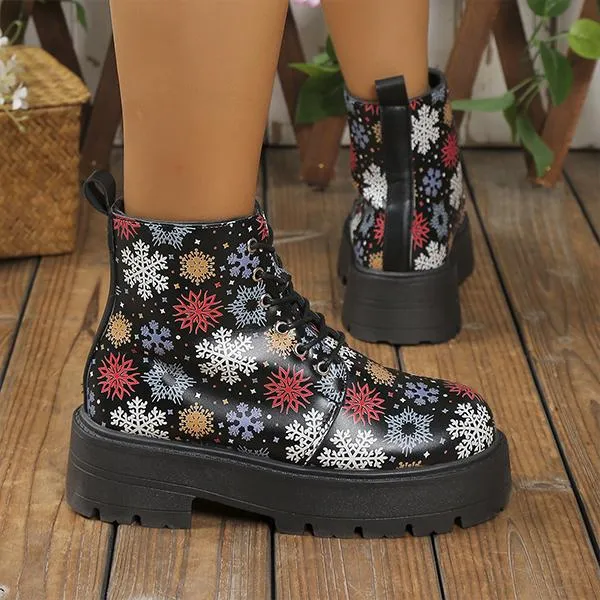 Adidas Game Court Tennis Shoes Women's Snowflake Butterfly Print Thick Sole Martin Boots 28953744S