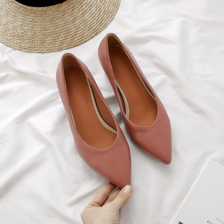 Women's Soft Leather High Heeled Chunky Heels Pumps Disco High Heels