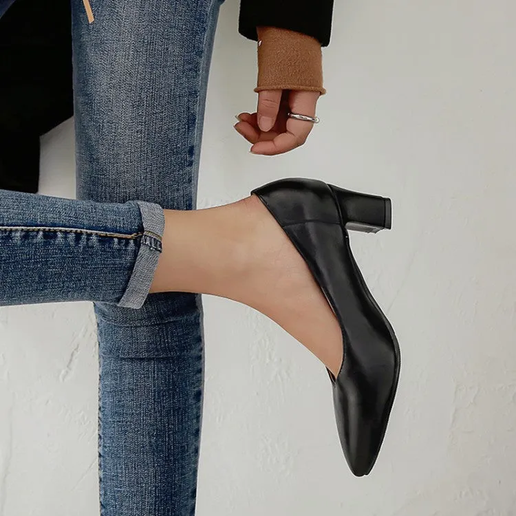 Daisy Dukes High Heels Women's Soft Leather High Heeled Chunky Heels Pumps