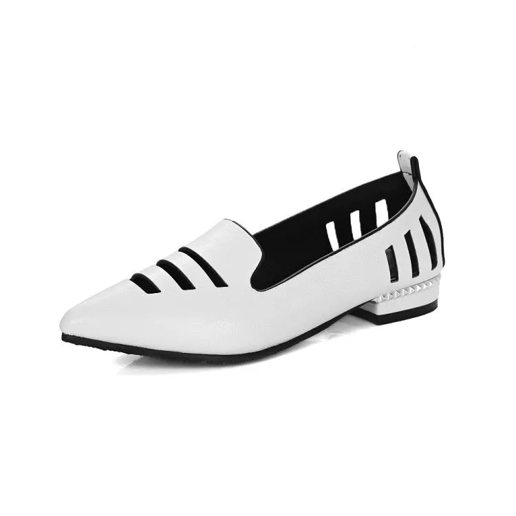 High Heel Painting Women's Soft Leather Low Heeled Chunky Heels Pumps