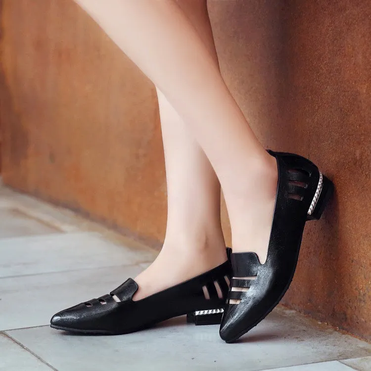 High Heels For Women's Soft Leather Low Heeled Chunky Heels Pumps