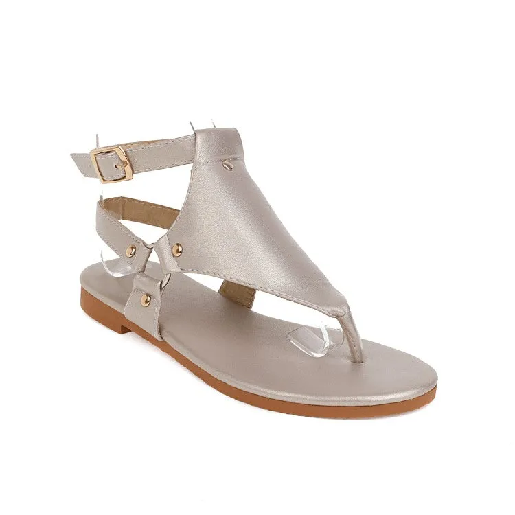 Jelly Flat Shoes Women's Solid Color Flip Flops Hollow Out Rivets Flat Sandals