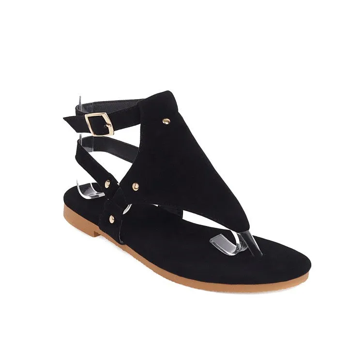 Women's Solid Color Flip Flops Hollow Out Rivets Flat Sandals Flat Enclosed Shoes