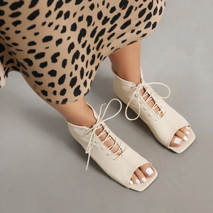 Women's Square Open Toe Lace-Up Flat Sandals Type Of Running Shoes For Flat Feet