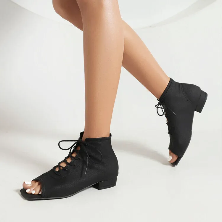 Primark Flat Shoes Women's Square Open Toe Lace-Up Flat Sandals