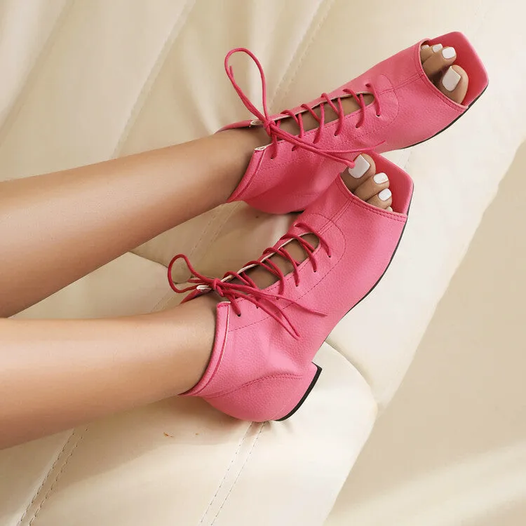 Women's Square Open Toe Lace-Up Flat Sandals Party Dress Flat Shoes