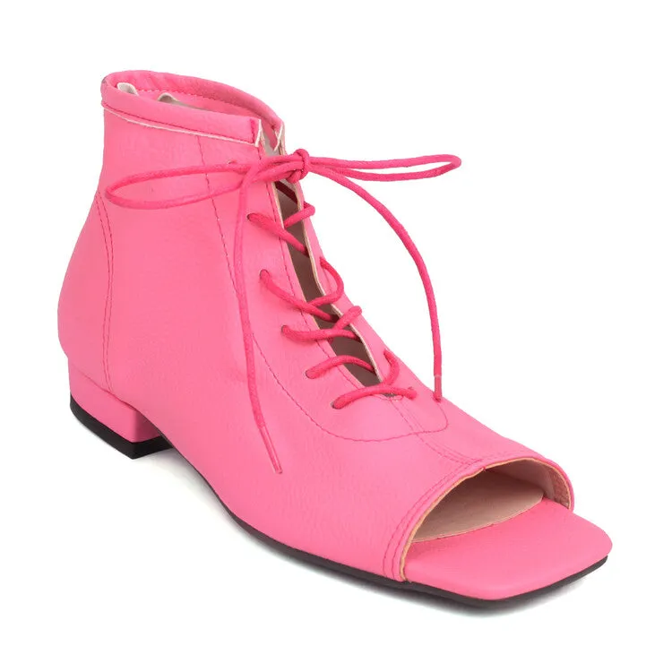 Women's Square Open Toe Lace-Up Flat Sandals Best Flats Wading Shoes