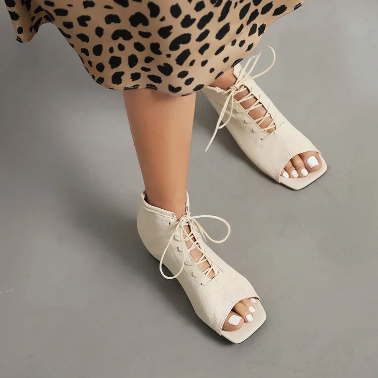 Women's Square Open Toe Lace-Up Flat Sandals Rampage Flat Shoes