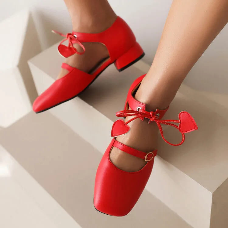 Flat Shoes Office Work Women's Square Toe Shallow Buckle Tied Sandals