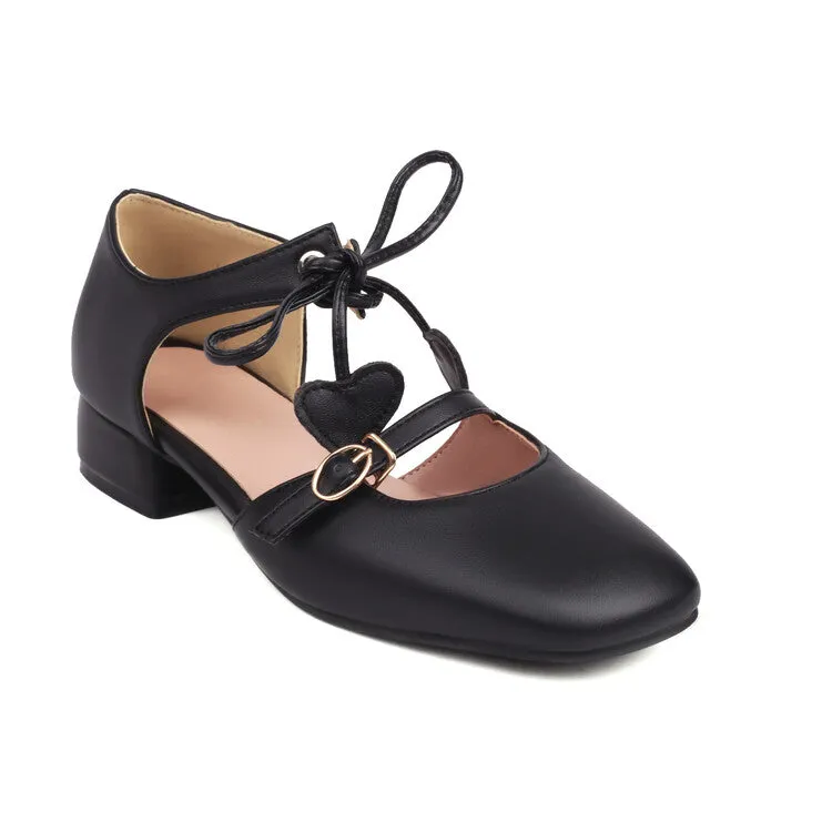 Pink Flat Shoes Women's Square Toe Shallow Buckle Tied Sandals