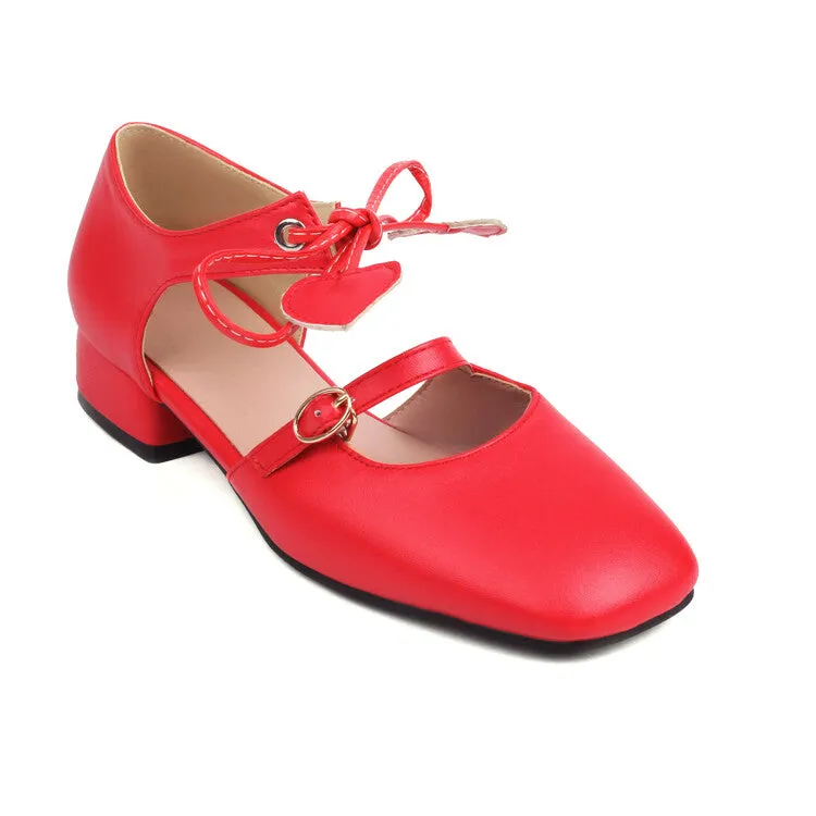 Women's Square Toe Shallow Buckle Tied Sandals Bridesmaid Shoes Flats