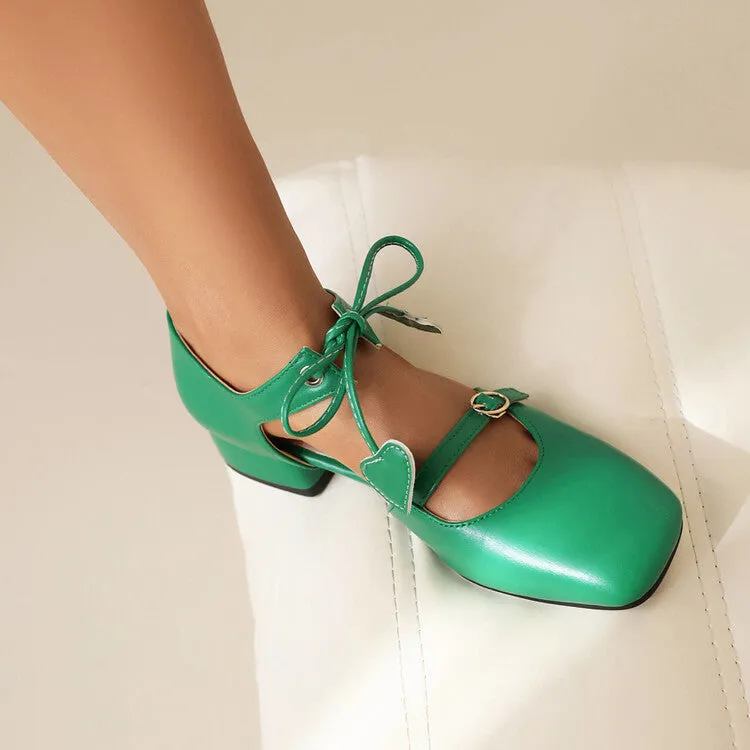 Stretchy Flat Shoes Women's Square Toe Shallow Buckle Tied Sandals