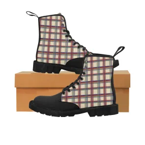Water Proof Work Boots Women's Tartan Checks Print Canvas Boots