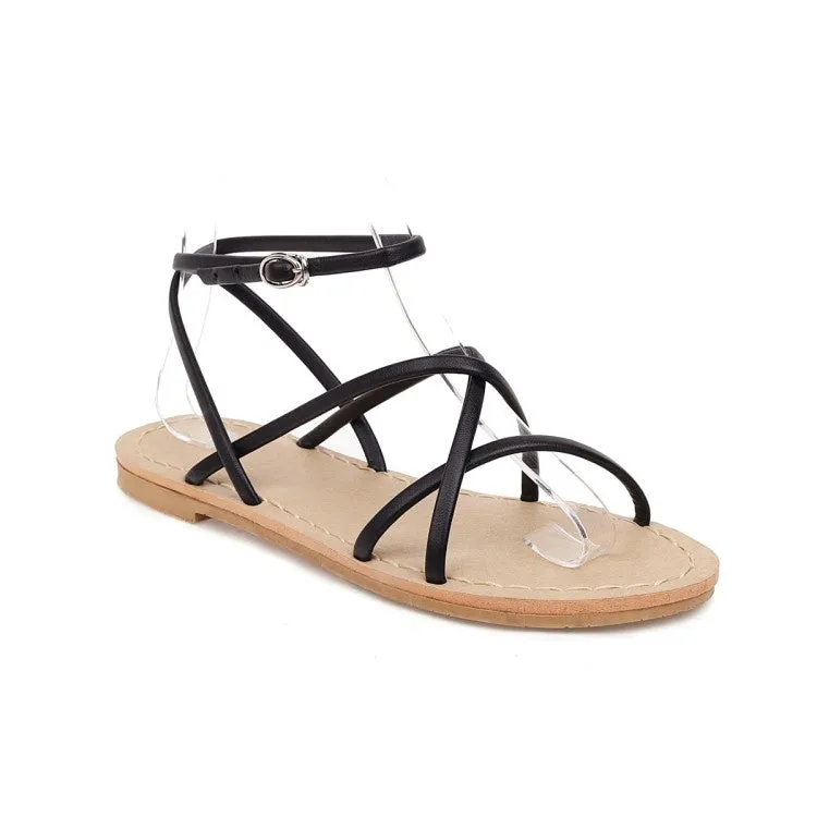 Flat T Bar Shoes Women's's Cross Strap Flat Sandals