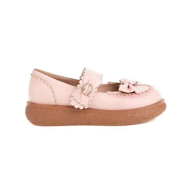Flat Tire Shoe Women's's Lolita Round Toe Butterfly Knot Shallow Flat Sandals