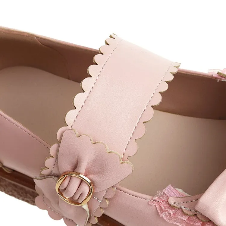 Women's's Lolita Round Toe Butterfly Knot Shallow Flat Sandals Gold Flat Shoes Size