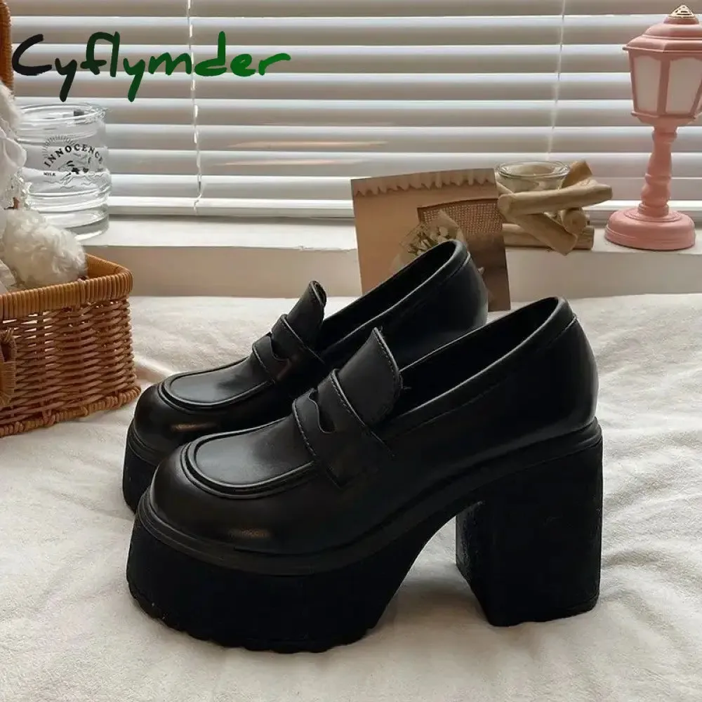 Foot Loafers Cyflymder High Heels Loafers Women Shoes Retro Chunky Heels Pumps Woman Uniform College Platform Mary Jane Shoes Ladies fashion