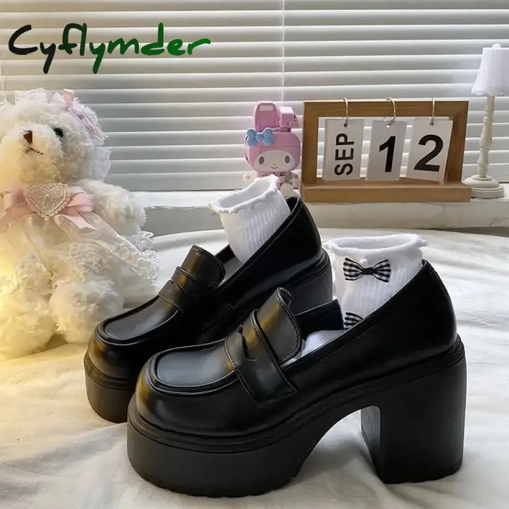 Cyflymder High Heels Loafers Women Shoes Retro Chunky Heels Pumps Woman Uniform College Platform Mary Jane Shoes Ladies fashion Loafers As Dress Shoes