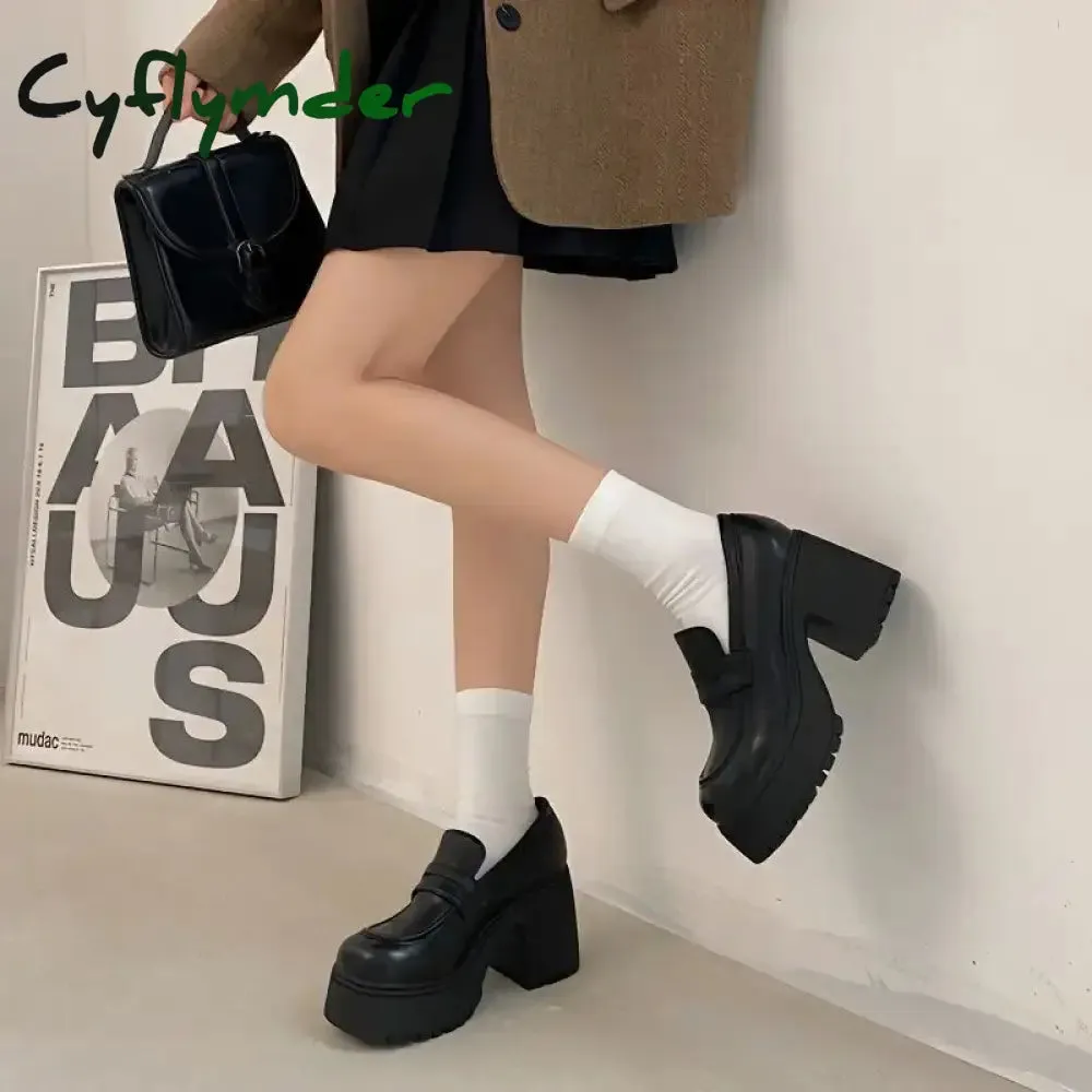 Cyflymder High Heels Loafers Women Shoes Retro Chunky Heels Pumps Woman Uniform College Platform Mary Jane Shoes Ladies fashion Best Chunky Loafers