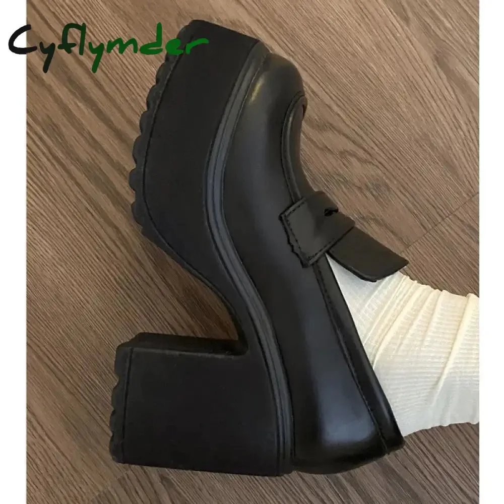 Cyflymder High Heels Loafers Women Shoes Retro Chunky Heels Pumps Woman Uniform College Platform Mary Jane Shoes Ladies fashion Loafers Vans