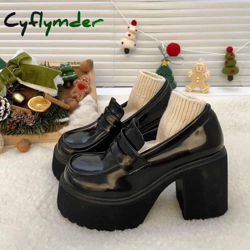 Cyflymder High Heels Loafers Women Shoes Retro Chunky Heels Pumps Woman Uniform College Platform Mary Jane Shoes Ladies fashion Maxi Sole Loafers